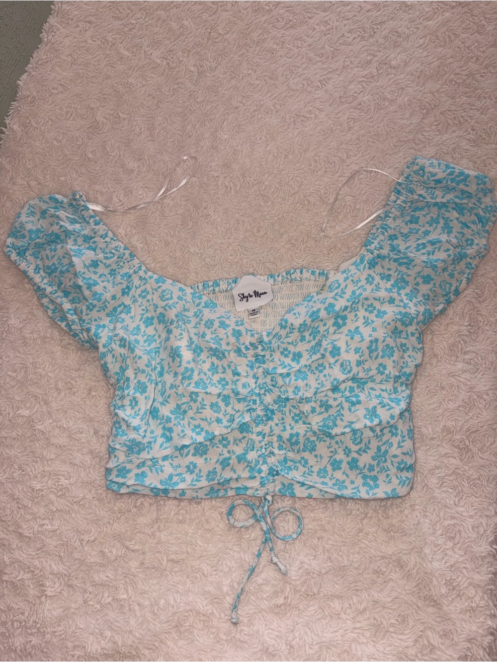South Moon Under Light Blue Floral Crop Top